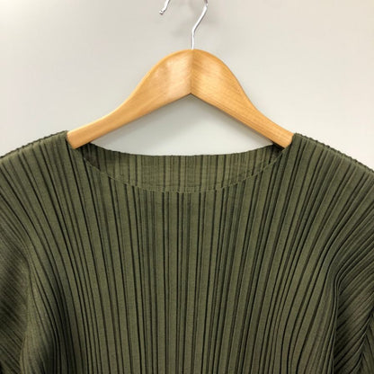 極美品◆プリーツプリーズ イッセイミヤケ 長袖プリーツカットソー カーキ サイズ3 レディース PLEATS PLEASE ISSEY MIYAKE 【AFB22】