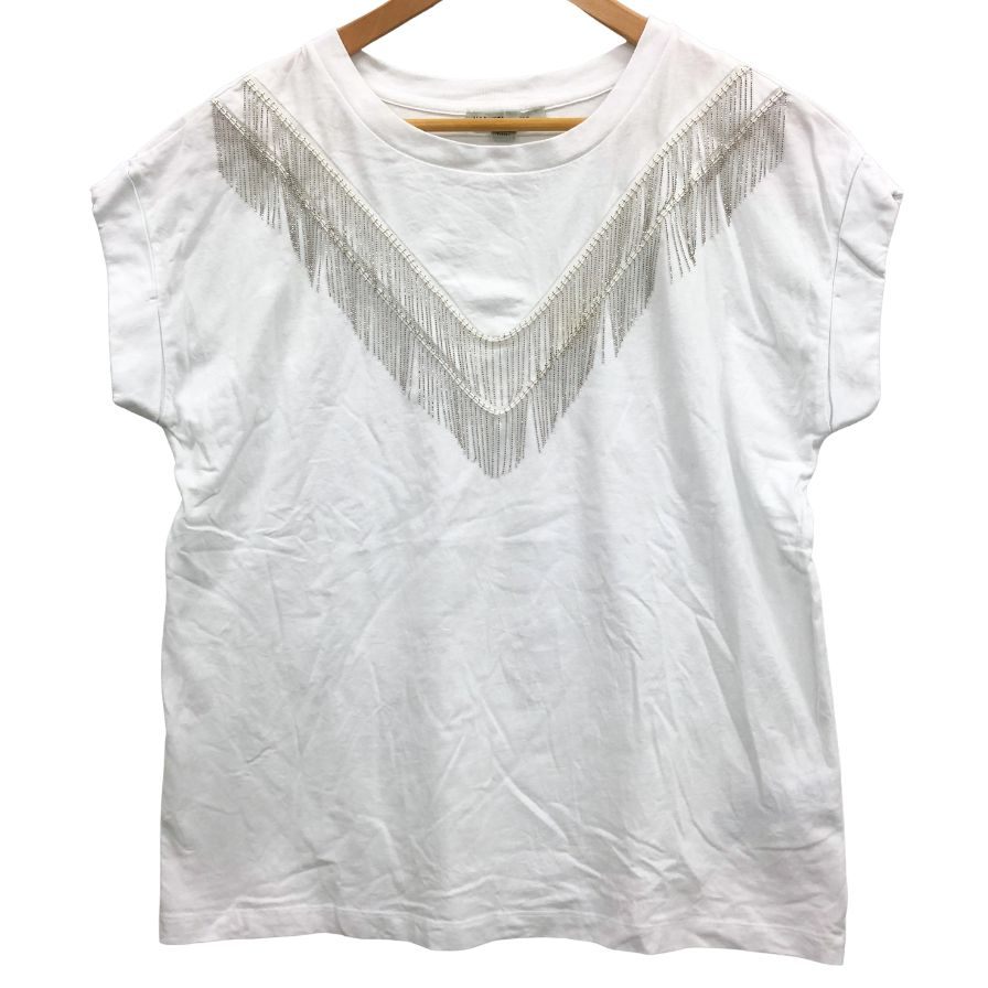 中古◆オールセインツ カットソー 半袖 シルバー フリンジ 装飾 金具 コットン Tシャツ ホワイト メンズ サイズXS ALLSAINTS 【AFB18】