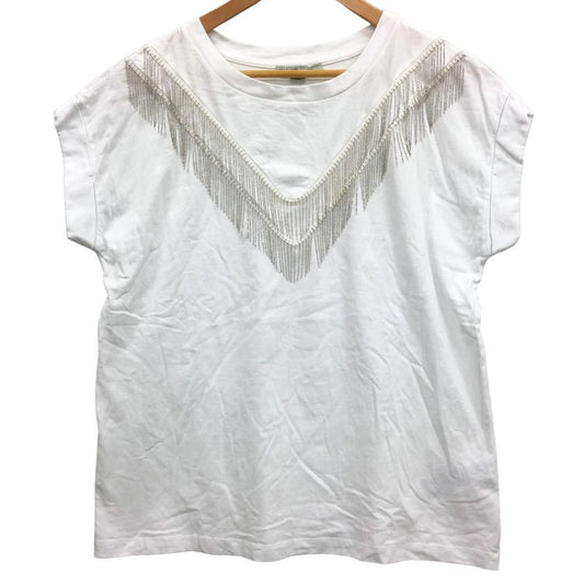中古◆オールセインツ カットソー 半袖 シルバー フリンジ 装飾 金具 コットン Tシャツ ホワイト メンズ サイズXS ALLSAINTS 【AFB18】
