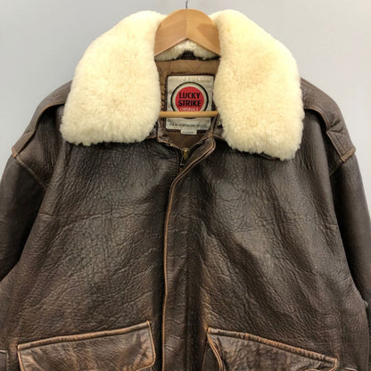 中古◆ラッキーストライク フライトジャケット シープスキン ボア襟付き ブラウン サイズL LUCKY STRIKE 【AFG1】