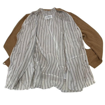 極美品◆メゾン マルジェラ 22AW Vネックカーディガン ダメージ加工 ベージュ メンズ サイズM SI1HA0006 Maison Margiela 【AFB4】