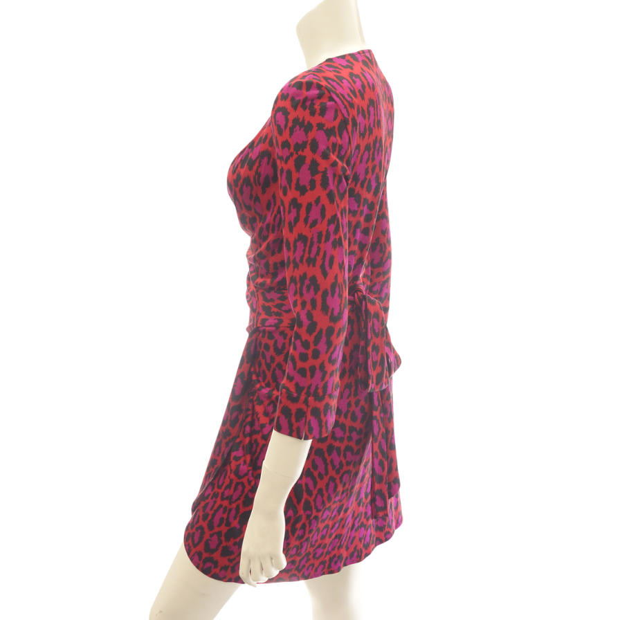 Good Condition◆Diane von Furstenberg Dress Leopard Wrap Dress Silk Pink DIANE von Furstenberg Women's [AFA7] 