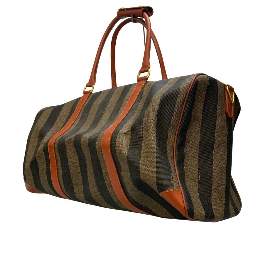 フェンディ ボストンバック 2way ストライプ ペカン柄ブラウン  FENDI【AFE10】