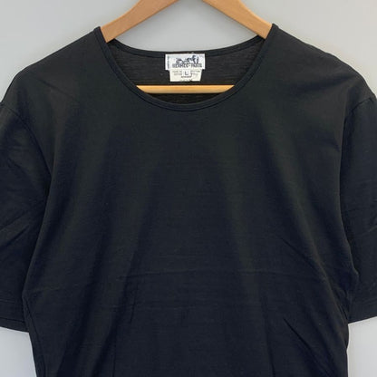 極美品◆エルメス 半袖Tシャツ ブラック ロゴ刺繍 レディース サイズL HERMES 【AFB9】