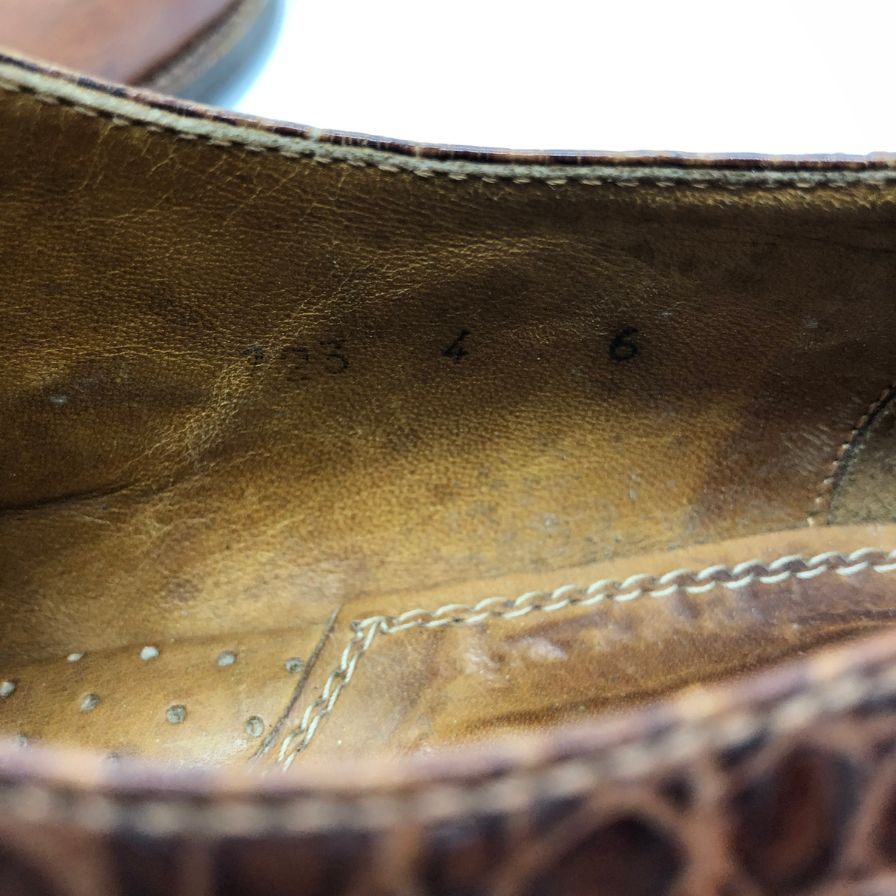 ポリーニ レザーシューズ プレーントゥ クロコ×カーフコンビ メンズ ブラウン サイズ6  POLLINI 約25.0cm【PTM3】