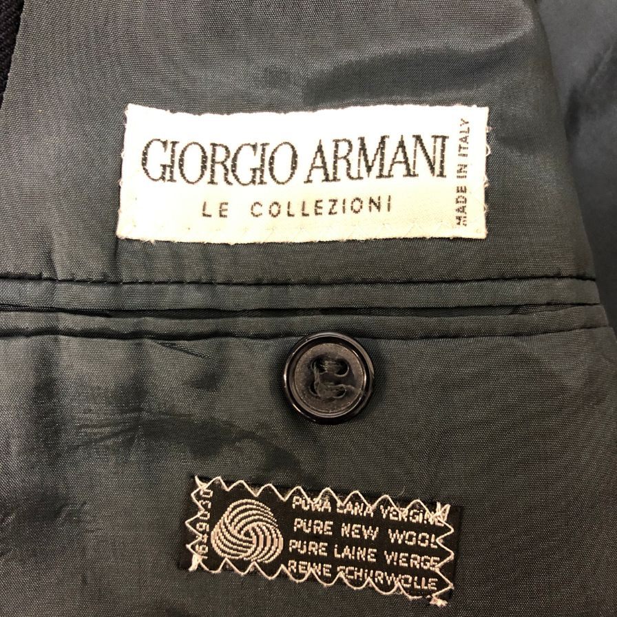 中古■ジョルジオアルマーニ ウール ストライプ ダブルジャケット メンズ サイズ48 ネイビー Giorgio Armani 【AFB46】
