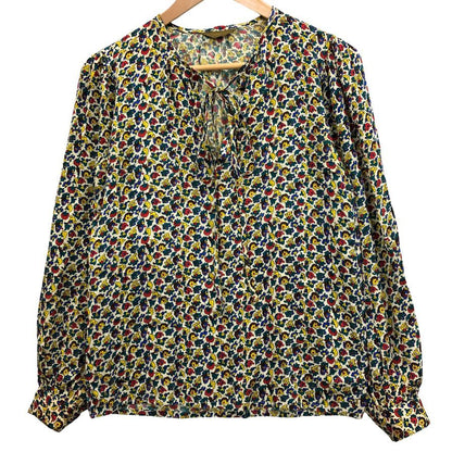 美品◆イヴ サンローラン ブラウス 総柄 シルク デザイン 長袖 カットソー マルチカラー レディース サイズ34 YVES SAINT LAURENT 【AFB6】