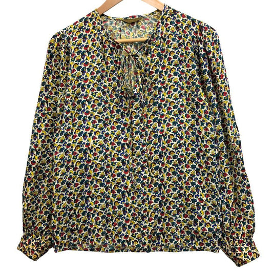 美品◆イヴ サンローラン ブラウス 総柄 シルク デザイン 長袖 カットソー マルチカラー レディース サイズ34 YVES SAINT LAURENT 【AFB6】