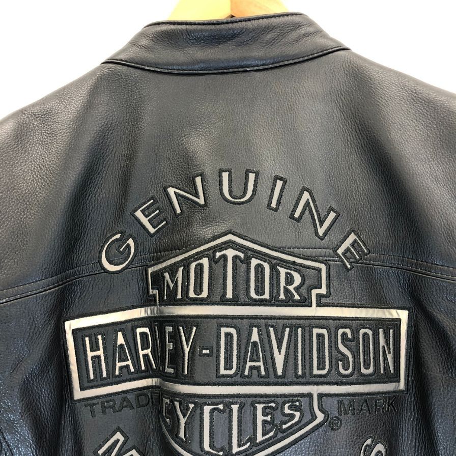 中古◆ハーレーダビッドソン シングルライダース レザー ジャケット ロゴ デザイン ブラック サイズL HARLEY DAVIDSON 【AFG1】