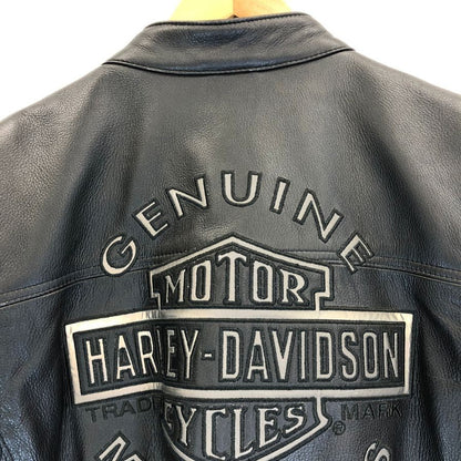 中古◆ハーレーダビッドソン シングルライダース レザー ジャケット ロゴ デザイン ブラック サイズL HARLEY DAVIDSON 【AFG1】
