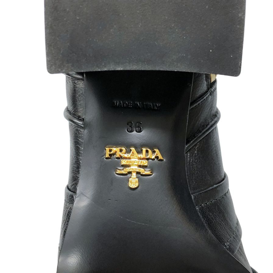 プラダ サイドジップブーツ チャンキーヒール ブラック ゴールド金具 レディース サイズ36 PRADA 約22.5cm【AFC34】