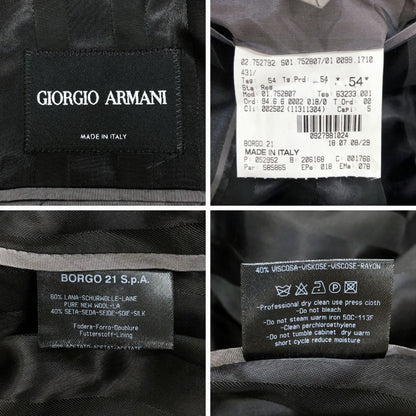 美品◆ジョルジオ アルマーニ テーラードジャケット 2B シルク混 ストライプ メンズ サイズ54 グレー  GIORGIO ARMANI 【AFB21】