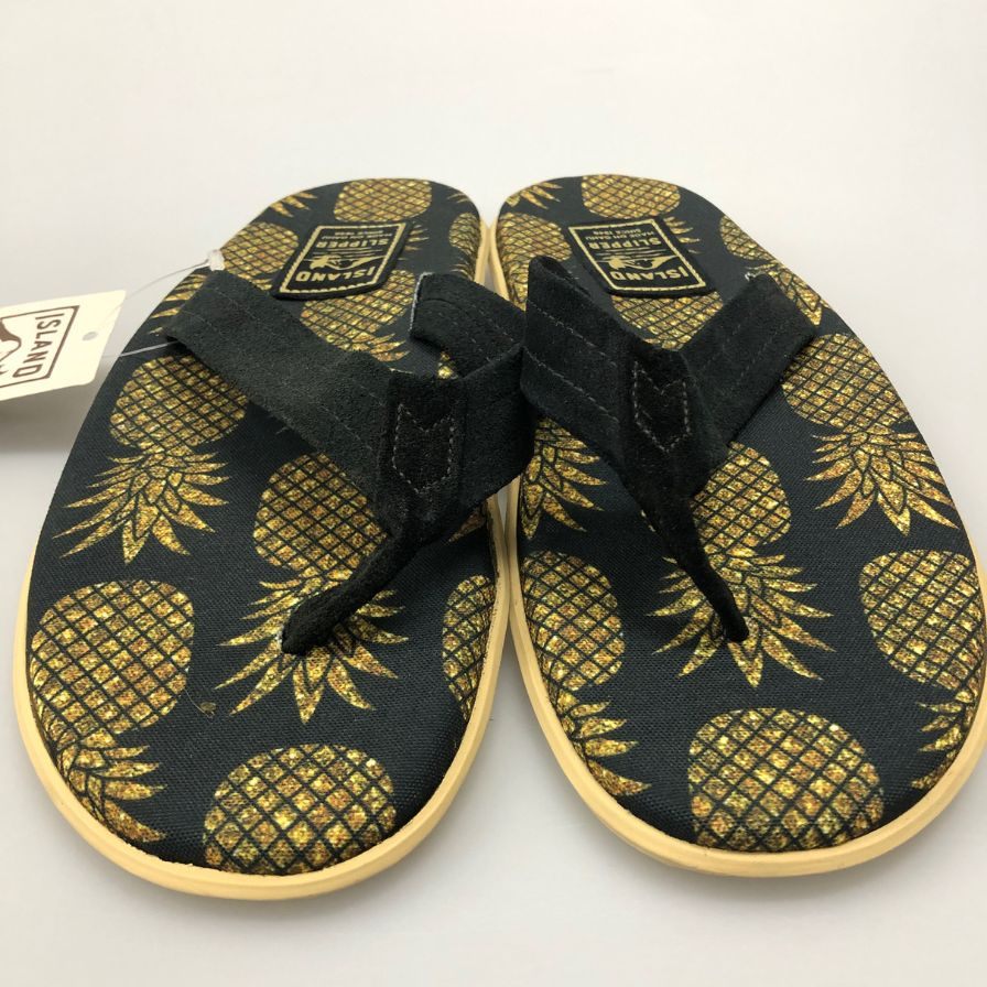 アイランドスリッパ ビーチサンダル 総柄 クラシック パイナップル パイン デザイン ブラック メンズ サイズ12 ISLAND SLIPPER 約30.0cm【AFC2】