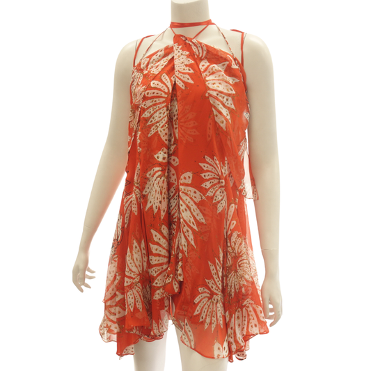 Good Condition◆Diane von Furstenberg Dress Floral Pattern Silk Orange DIANE von Furstenberg Women's [AFA7] 