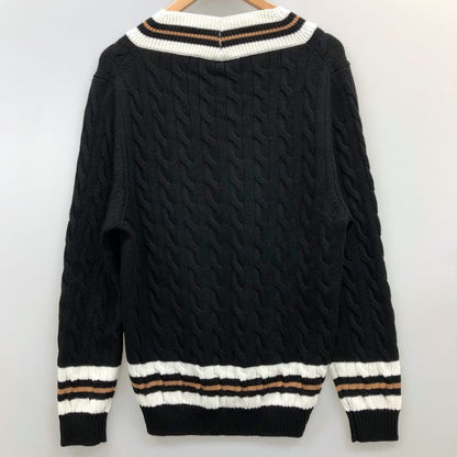 美品◆バフィー チルデンニット Vネック ウール ブラック×ホワイト×キャメル サイズ50 メンズ イタリア製 BAFY MADE IN ITALY 【AFB40】