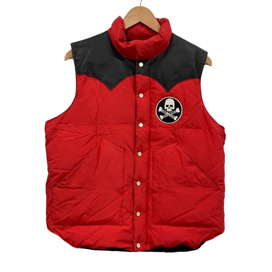 美品◆スカルワークス ダウンベスト レザー切替 サイズM レッド系 メンズ SKULL WORKS 【AFB26】