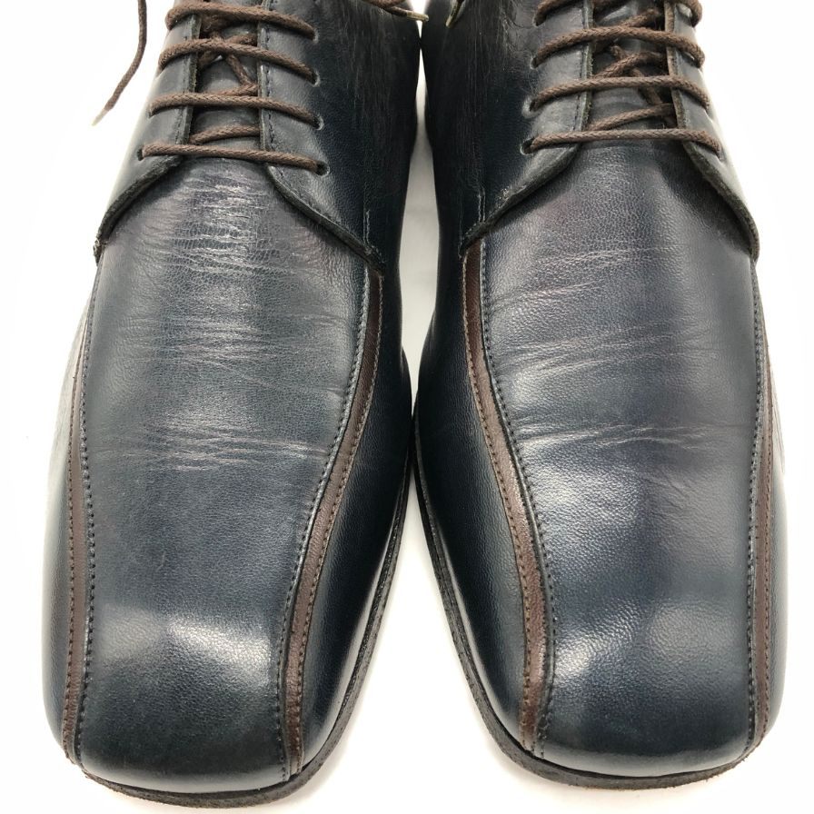 プラダ サフィアーノレザー スクエアトゥ レースアップシューズ 1E07 メンズ サイズ6 ネイビー PRADA 約25.0cm【AFD15】