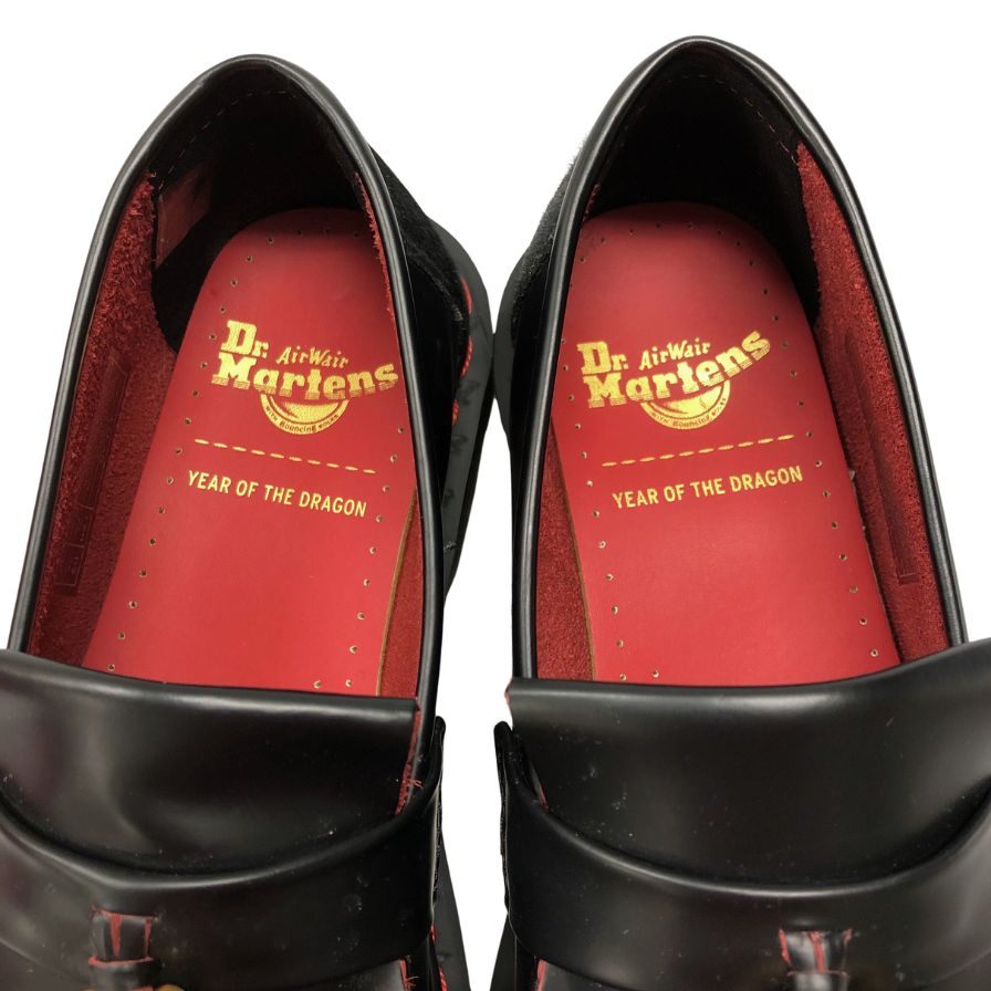 ドクターマーチン 24SS タッセルローファー エイドリアン ハラコ×レザー ブラック×レッド YEAR OF THE DRAGON レディース UK8 Dr. Martens 約27.0cm【AFD8】