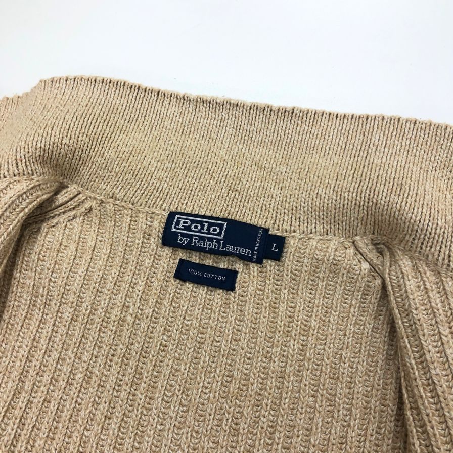 美品◆ポロ ラルフローレン ドライバーズニット メンズ ベージュ サイズL POLO by Ralph Lauren 【AFB16】