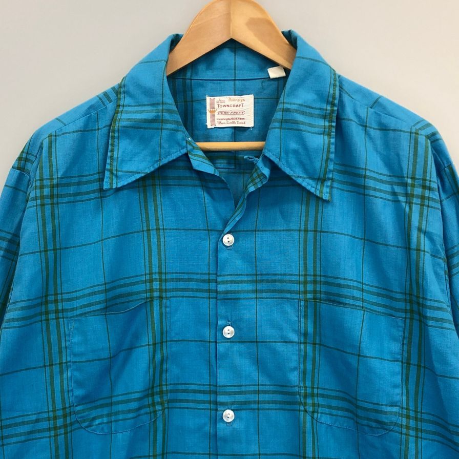 極美品◆タウンクラフト 70S チェックシャツ PENN-PRESTタグ ブルー メンズ サイズL TOWNCRAFT 【AFB19】