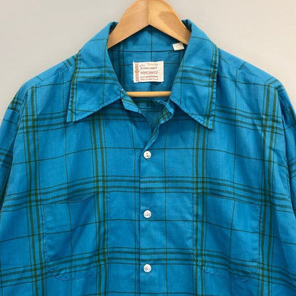 極美品◆タウンクラフト 70S チェックシャツ PENN-PRESTタグ ブルー メンズ サイズL TOWNCRAFT 【AFB19】