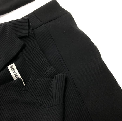 中古◆イッセイミヤケ 一つボタンショートジャケット IM81KD033 レディース サイズ2 ブラック ISSEY MIYAKE 【AFB33】