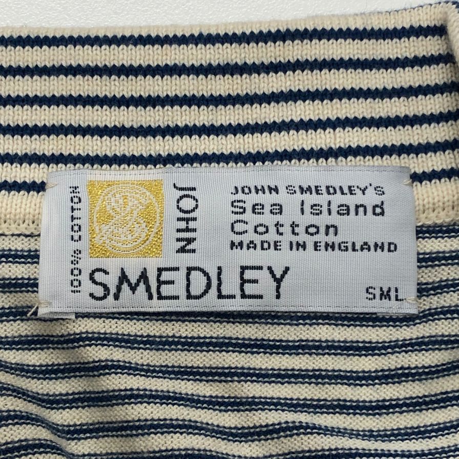 美品◆ジョンスメドレー ポロシャツ シーアイランドコットン ボーダー柄 メンズ ブルー サイズ不明 JOHN SMEDLEY 【AFB34】