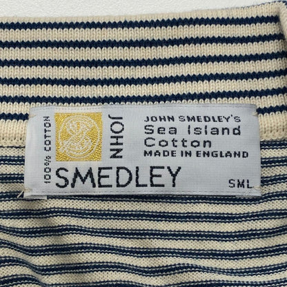 美品◆ジョンスメドレー ポロシャツ シーアイランドコットン ボーダー柄 メンズ ブルー サイズ不明 JOHN SMEDLEY 【AFB34】
