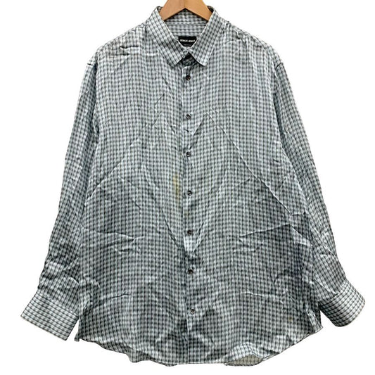 中古◆ジョルジオ アルマーニ 総柄 シルク100％ シャツ メンズ サイズ44 ブルー系 GIORGIO ARMANI 【AFB33】