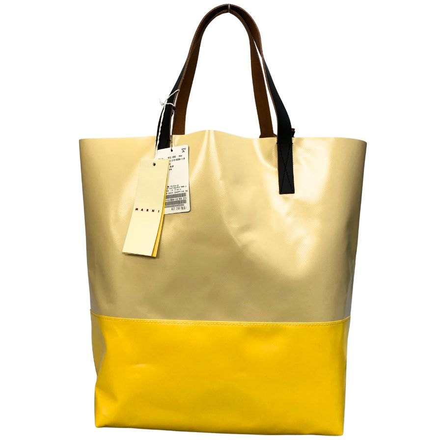 マルニ トライベッカ PVC ショッピングバック バイカラー ホワイト×イエロー MARIN【AFE5】