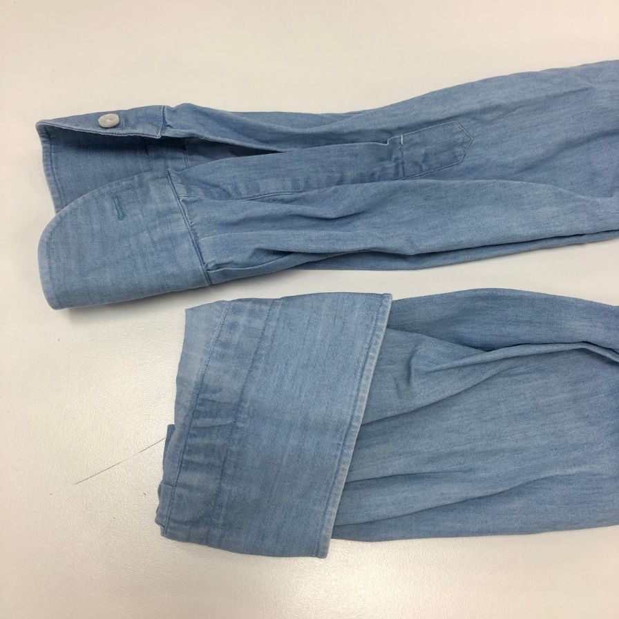 中古◆レスレストン バンドカラー 長袖シャツ メンズ サイズ16 1/4 ブルー LES LESTON 【AFB35】