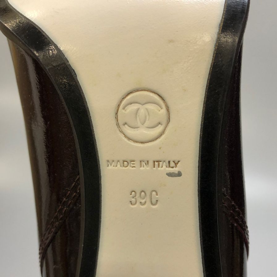 シャネル パテントレザー ロングブーツ ココマーク ブラウン レディース サイズ39C CHANEL 約25.5cm【AFC47】