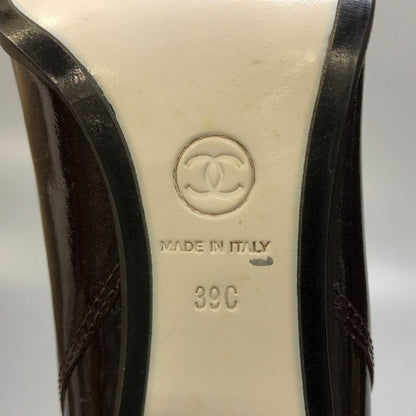 シャネル パテントレザー ロングブーツ ココマーク ブラウン レディース サイズ39C CHANEL 約25.5cm【AFC47】