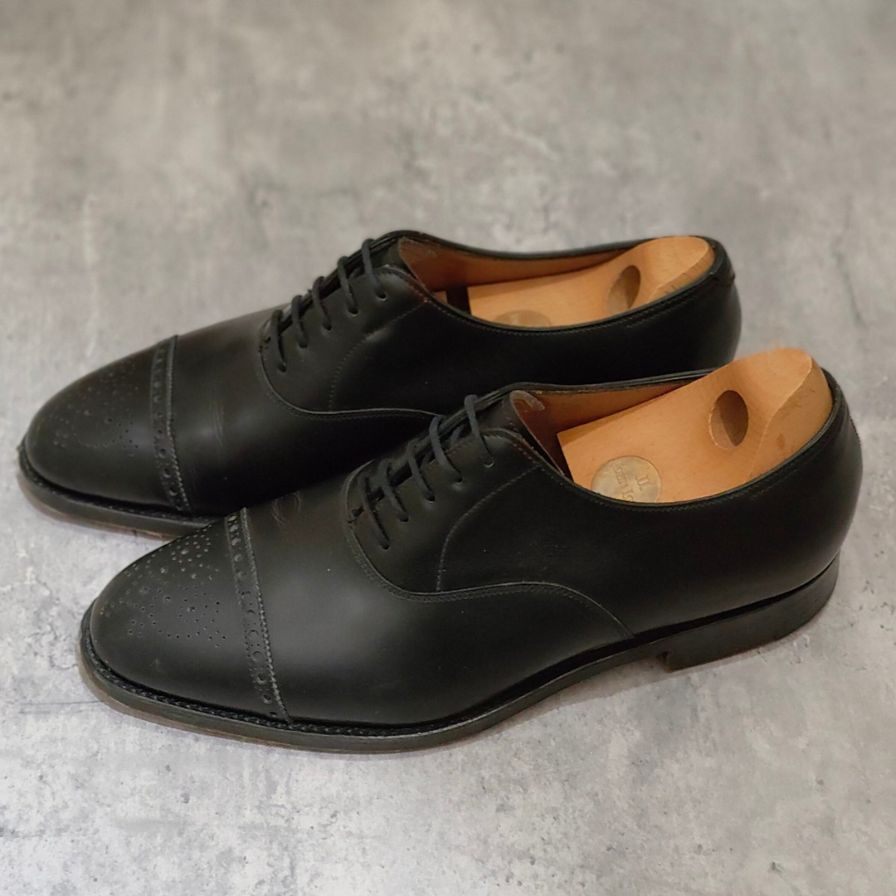 ジョンロブ レザーシューズ グロウナー Sスタンプ セミブローグ ブラック 8695ラスト サイズUK5.5E JOHNLOBB ビジネスシューズ 約24.0cm【LA】【中古】