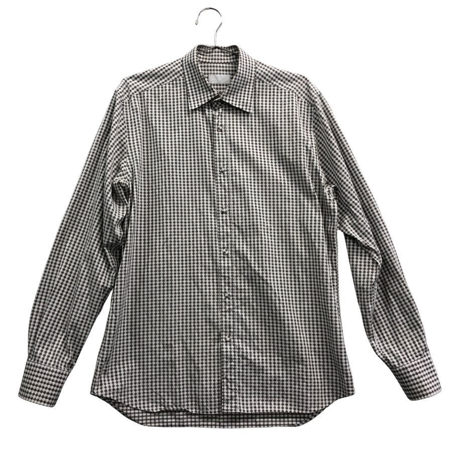 中古◆プラダ ギンガムチェックシャツ 長袖 ブラックホワイト メンズ サイズ48  PRADA 【AFB3】