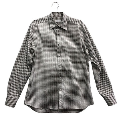 中古◆プラダ ギンガムチェックシャツ 長袖 ブラックホワイト メンズ サイズ48  PRADA 【AFB3】