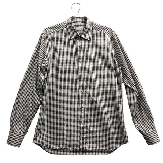 中古◆プラダ ギンガムチェックシャツ 長袖 ブラックホワイト メンズ サイズ48  PRADA 【AFB3】