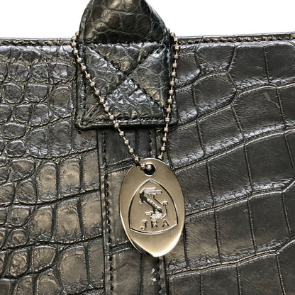 ノーブランド トートバッグ JRA 鑑定品 クロコダイル レザー ハンド 手持ち ブラック【AFE3】