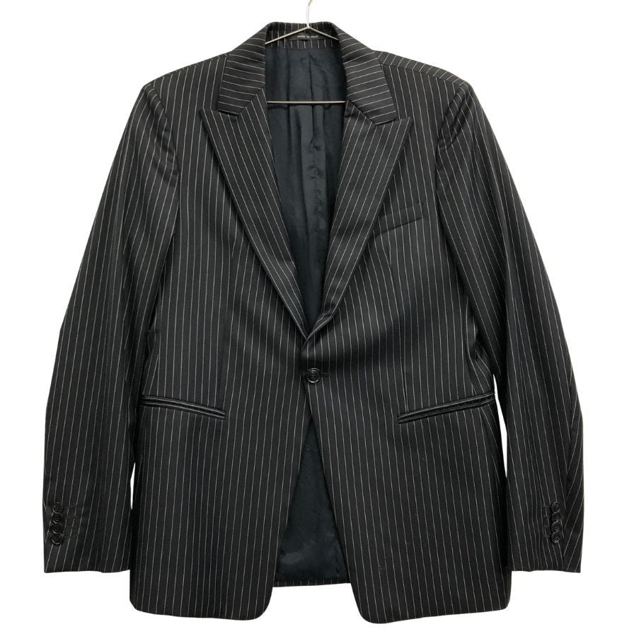 中古■エンポリオアルマーニ シングル ジャケット ジュードライン ストライプ柄 メンズ サイズ52 ブラック EMPORIO ARMANI 【AFB46】