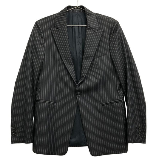 中古■エンポリオアルマーニ シングル ジャケット ジュードライン ストライプ柄 メンズ サイズ52 ブラック EMPORIO ARMANI 【AFB46】