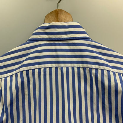 美品◆ラルフローレン シャツ パープルレーベル ロゴ刺繍 ストライプ コットン ブルー系 メンズ サイズ165/88A RALPH LAUREN 【AFB11】