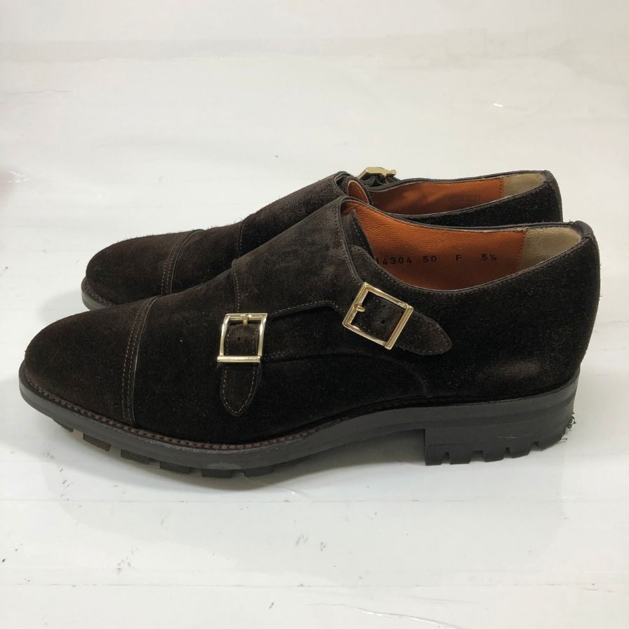 サントーニ レザーシューズ キャップトゥ ダブルモンク 14304 スエード ブラウン メンズ サイズUK5.5 Santoni 約24.0cm【AFD9-2】