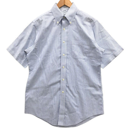 中古◆ブルックスブラザーズ シャツ 半袖 ボタンダウン ストライプ 綿 メンズ ブルー サイズ15.5 Brooks Brothers 【AFB25】