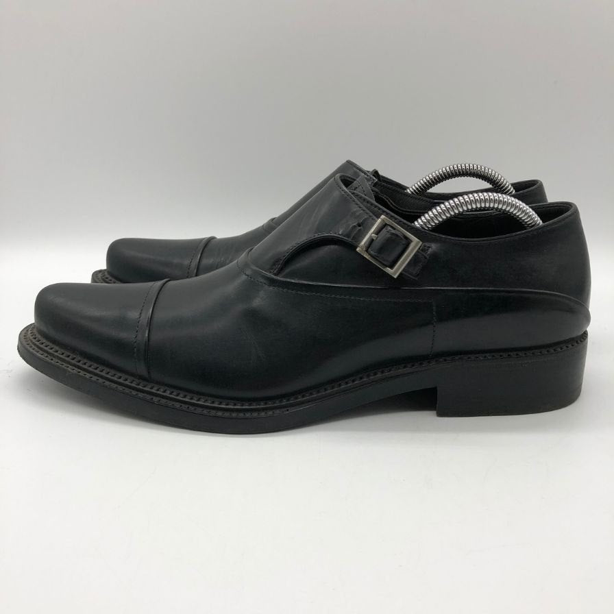 プラダ レザーシューズ シングルモンク ストレート カーフ メンズ ブラック サイズ 6 PRADA 約25.0cm【PTM3】