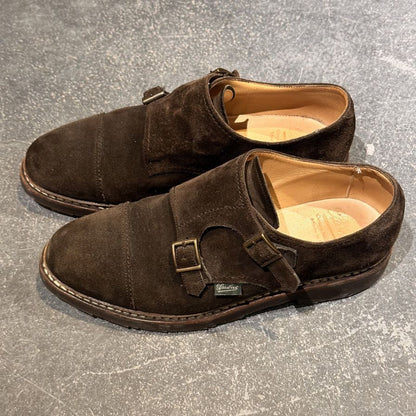 パラブーツ レザーシューズ ダブルモンクストラップ ウィリアム スエード メンズ ブラウン サイズUK7 Paraboot ビジネスシューズ 約25.5cm【LA】【中古】