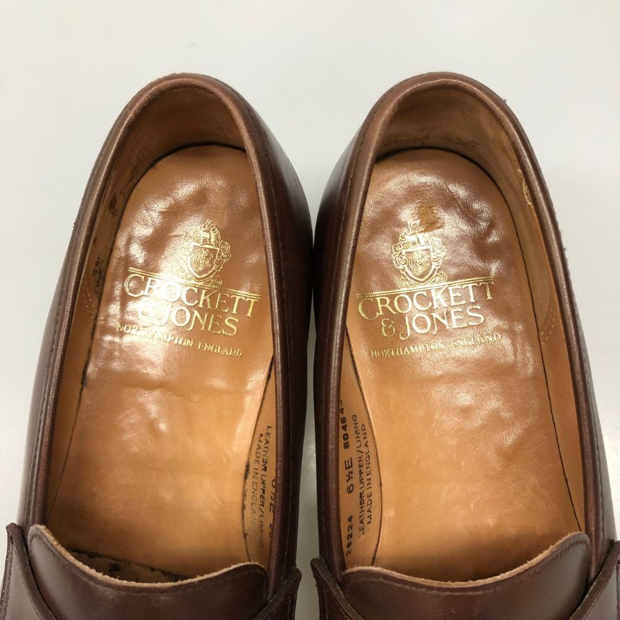 クロケットアンドジョーンズ カーフレザーローファー ボストン2 ブラウン サイズUK6.5E Crockett&Jones ローファー 約25.5cm【LA】【中古】