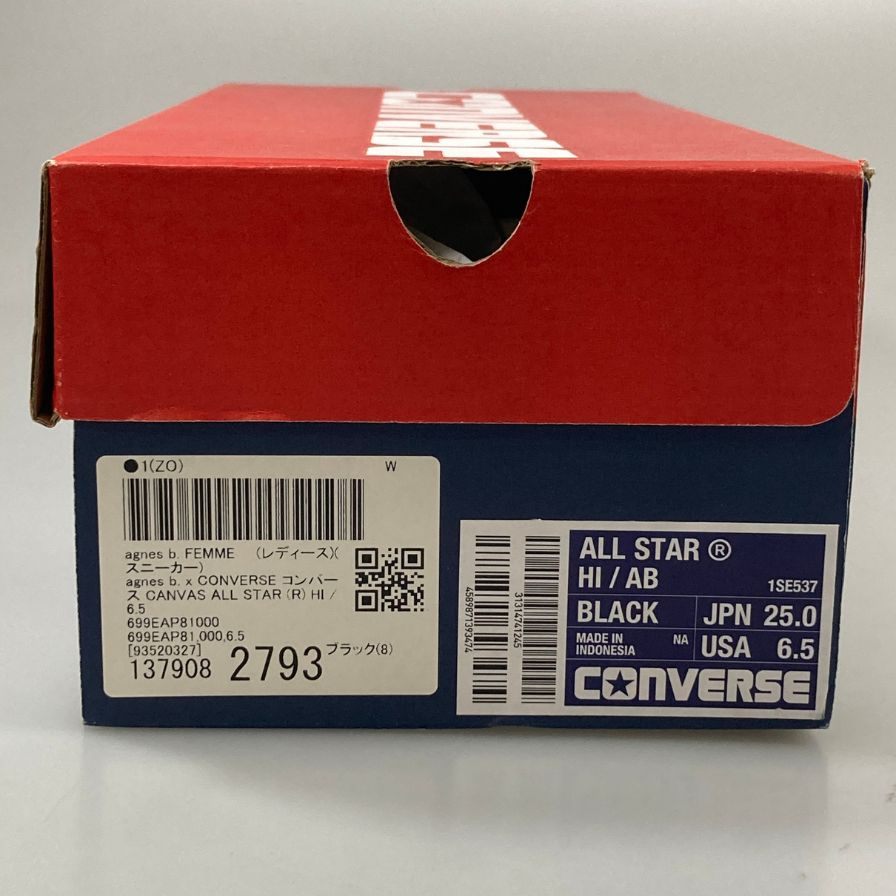 コンバース アニエスベーオールスターコラボ ハイカットスニーカー メンズ ブラック サイズ25cm CONVERSE×agnes b. 約25.0cm【AFD5】