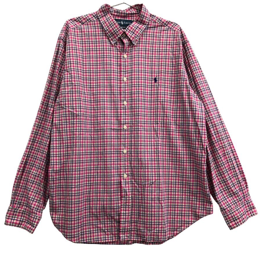 美品◆ラルフローレン ボタンダウンシャツ 90S オールド チェック ピンク系 メンズ サイズXXL Ralph Lauren 【AFB40】
