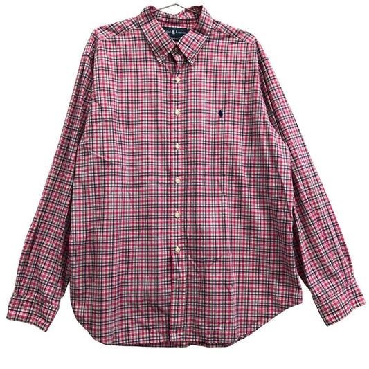 美品◆ラルフローレン ボタンダウンシャツ 90S オールド チェック ピンク系 メンズ サイズXXL Ralph Lauren 【AFB40】