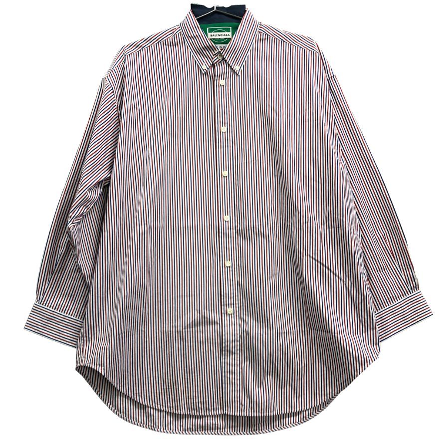 中古◆バレンシアガ 18SS 長袖シャツ バックパッチ ストライプ レディース サイズ34 518068 BALENCIAGA 【AFB43】